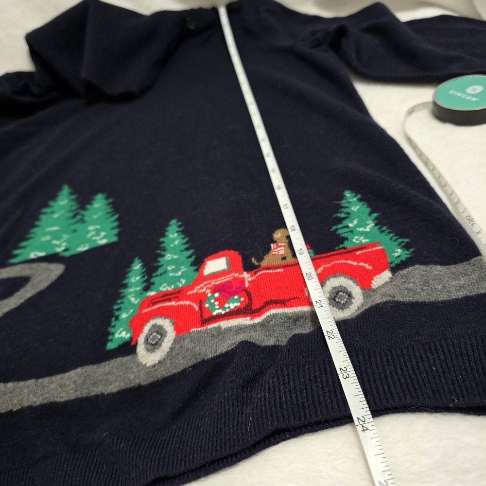 Talbots Womens Sweater DARK Blue Christmas Sweater Truck Lambswool Blend Navy M - Picture 7 of 11